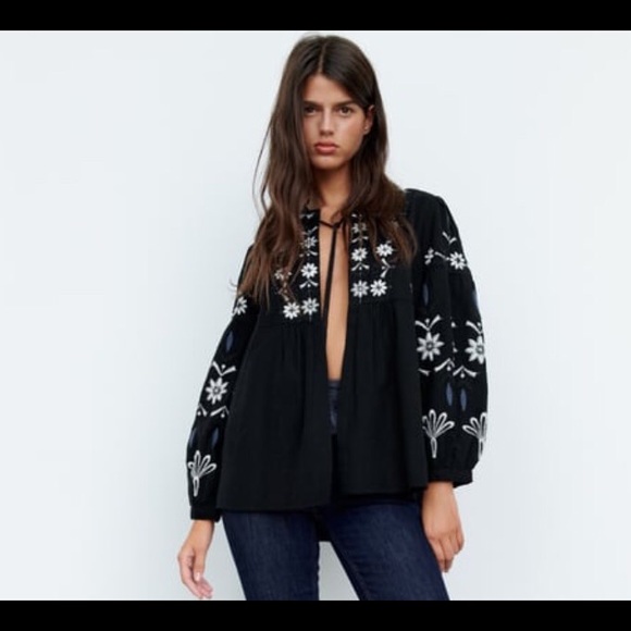 ZARA Embroidered Cotton Overshirt - Picture 3 of 16